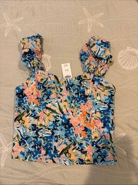 Abercrombie & Fitch Floral Crop Top in Blue, Pink, Peach, Green & Cream